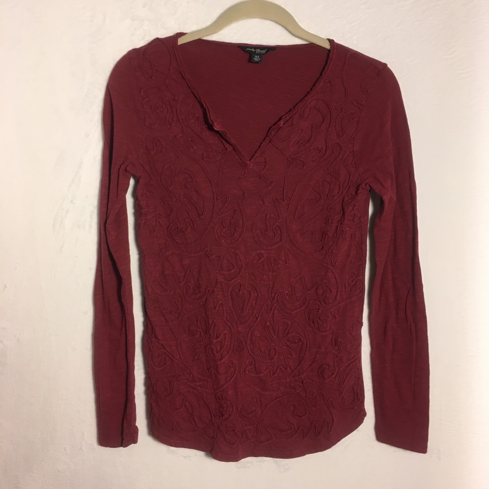 Lucky Brand Deep Red Textured Long Sleeve Top
